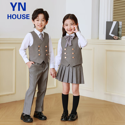 衣诺坊儿童西服马甲套装男童演出服灰色礼服 高级灰：马甲套装 130CM