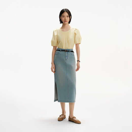 播俏皮减龄泡泡袖衬衫女25夏季新款圆领小A版宽松衬衣DDS2HD5012 Y10润玉 L