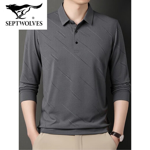 Camiseta de hombre de seda de verano de siete lobos Summer Summer Manga larga nueva camiseta de papá de los hombres de mediana edad 829 Black XL 52/175