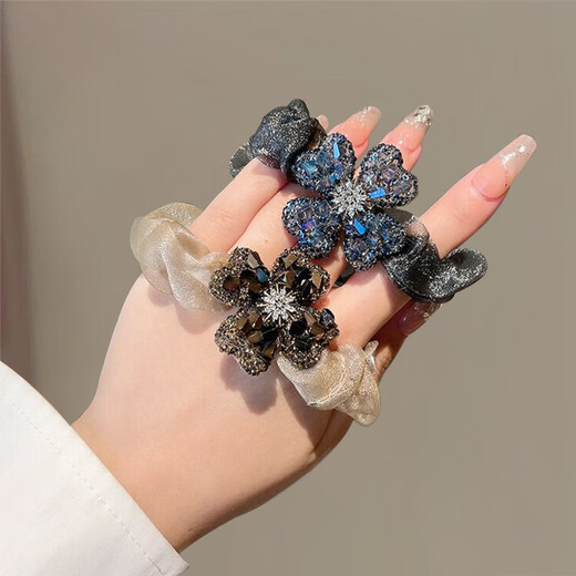 Xiangwan 2-piece set of hair ties, rhinestones, four-leaf clover, hair ties, ponytail, rubber band, large intestine hair rope, girl's birthday gift