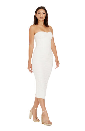 Dress the Population Women's Mixed Bodycon Midi Dress, White, XXL White XXL