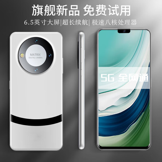 QWRYM60 Pro Mobile Phone 2025 Nouveau modèle est disponible 256g grand écran Réseau complet 5G Dual-slot Student Gaming Brand New Phone Moonlight White [Nouveau non ouvert] 8g + 128g
