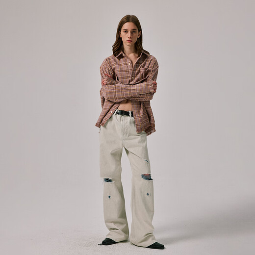 Amicus Animae dirty pink plaid flannel shirt jacket pink (washed and brushed) S