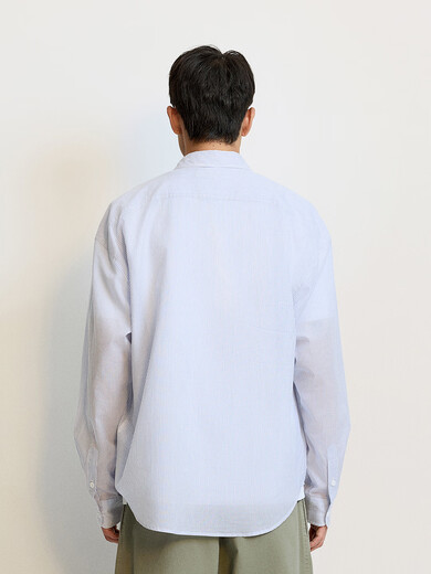
TRENDIANO Cool and breathable Tianshi cotton stripe long-sleeved shirt men's shirt blue and white stripe M
