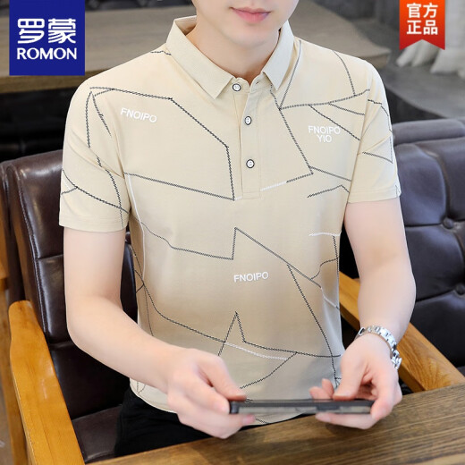 罗蒙（ROMON）男士短袖t恤纯棉修身时尚t恤纯棉夏季 潮流条纹polo.衫新款夏装 W7029白色 M (160) 90-105斤