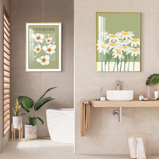 TURBOSUN bathroom hanging paintings with high-end feel without punching bathroom landscape hanging painting landscape decoration paintings hanging above toilet toilet ZSH13547-Wait for flowers to bloom Outer frame 60x80cm aluminum alloy frame + plexiglass