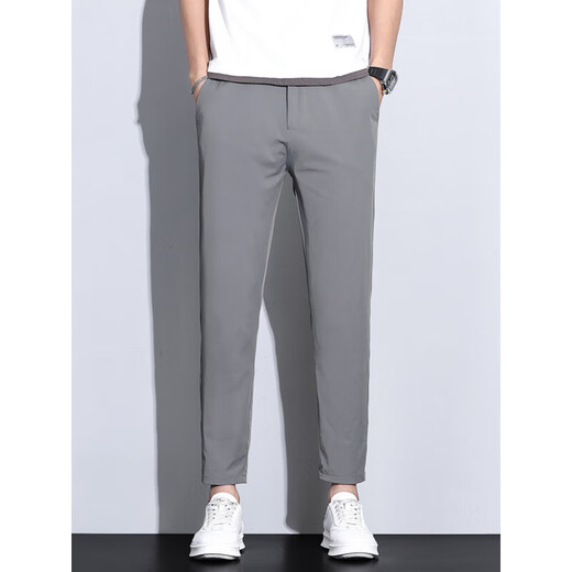 
Jiumuwang men's pants expert Jiumuwang high-end ice silk stretch nine-point pants men's casual pants summer thin straight tapered drooping trousers dark gray B9905 28