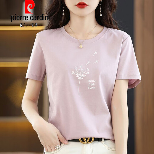 Pierre Cardin reines Baumwoll-Kurzärärt-T-Shirt für Frauen losen einfaches Temperament altersreduzierendes rosa T-Shirt-Hemd Sommer 2025 Neue Top 6172