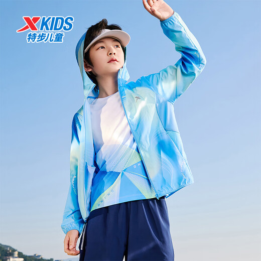 Xtep children's clothing, children's sun protection clothing, men's and women's, medium and large children's summer new hydrogen wind soft, comfortable and lightweight sun protection clothing, Storm Blue 175