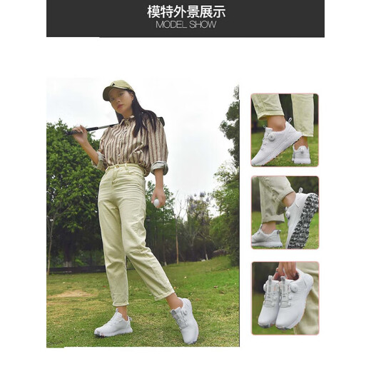 Singelila golf shoes for men and women for couples 2025 new autumn and winter appearance waterproof sports knob shoelaces a style white and white powder - waterproof and fast delivery 35