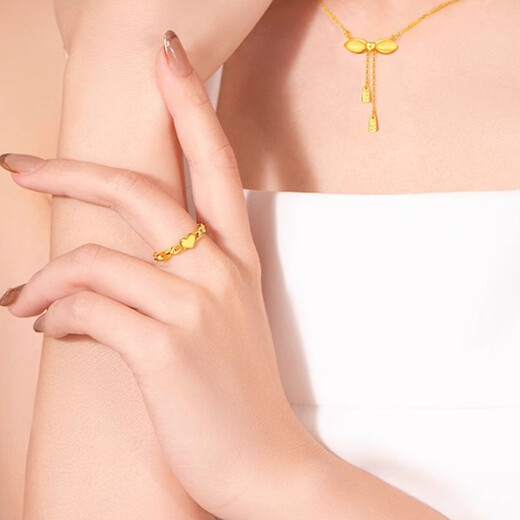 Taijufu pure gold-wrapped silver 999G gold color love ring for women, fashionable, fresh and versatile, women's index finger ring, love ring, thicker gold layer, standard