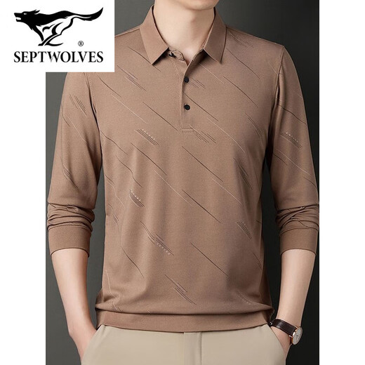 Camiseta de hombre de seda de verano de siete lobos Summer Summer Manga larga nueva camiseta de papá de los hombres de mediana edad 829 Black XL 52/175
