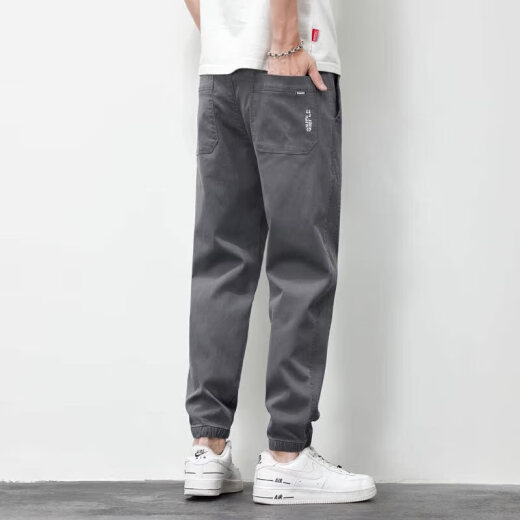Men's casual pants in summer thin loose tying feet sports long trousers 2023 new fashion brand 719 dark gray M