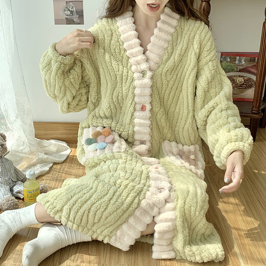 FHHUABD coral velvet nightgown for women Spring and Autumn 2024 new cute thickened flannel home clothes pajamas for women Autumn and Winter 761# M women L (suggested height 160-165c, weight 1