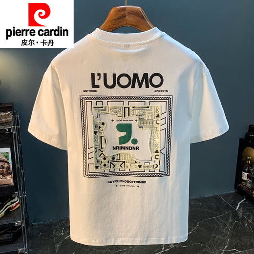 皮尔卡丹（pierre cardin）夏季ins潮牌T恤男宽松薄款发泡印花休闲体恤百搭凉感圆领半袖上衣 黑色【微宽松舒适版型】 【ZJ1098黑色】 M 适合95-110斤穿