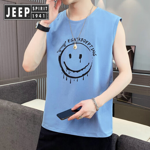 JEEP SPIRIT Jeep 2025 Summer Vest Men's Trendy Sports Fitness Basketball Sweatshirt Vest Sleeveless T-shirt Personalized Pure Cotton 673 Pink M 90-105Jin [Jin equals 0.5 kg]