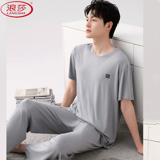
LangSha men's pajamas summer short-sleeved trousers cotton loose plus size young middle-aged dad breathable home clothing sports suit A short-sleeved trousers men 2677 L men (95-120 Jin [Jin equals 0.5 kg])