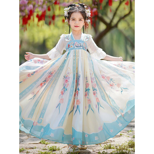 COLORFUL GEMS汉服女童连衣裙夏季古风公主演出 9195粉色短袖【单裙】 120 cm