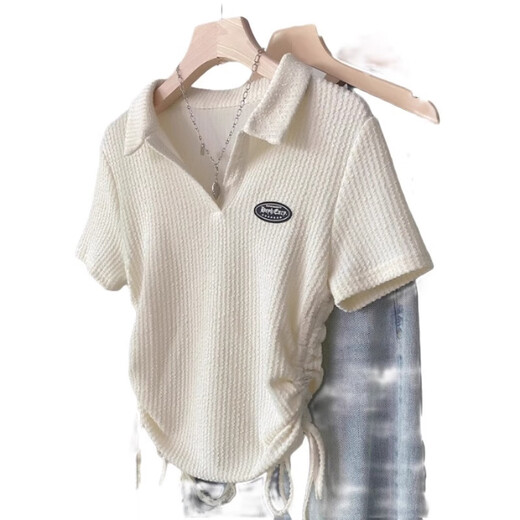 Zi Xinyue [3895 People Collect] Camisa de manga corta del hombro del collar de escote de estilo estadounidense para mujeres en verano nuevas correas plisadas con cordón delgado y delgada tapa de albaricoque-(nuevo estilo no piloto) Summer nuevo S adecuado para [60-85Jin [Jin equivale a 0.5 kg]] de buena calidad] de buena calidad de buena calidad.