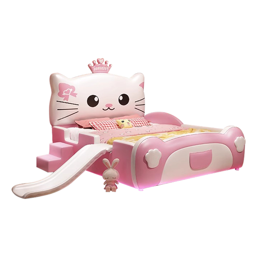 益豪康儿童床女孩公主床Hellokitty凯蒂猫卡通床软包皮床女童床 LT-841 滑梯床+11cm乳胶棕垫 1.5*2.0米(无灯光)