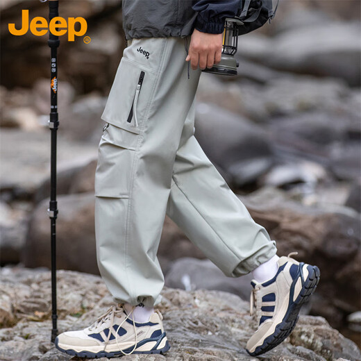 JEEP overalls men's autumn and winter American loose straight multi-pocket casual mountaineering sports pants white gray XL