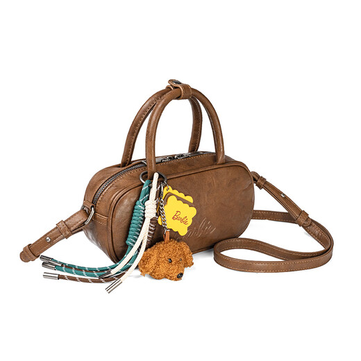 Barbie Boston Bag Women's Retro Light Luxury Bowling Bag One-Shoulder Pillow Bag 2025 New Portable Crossbody Bag Brown [Gift Box/Giveaway Decoration]
