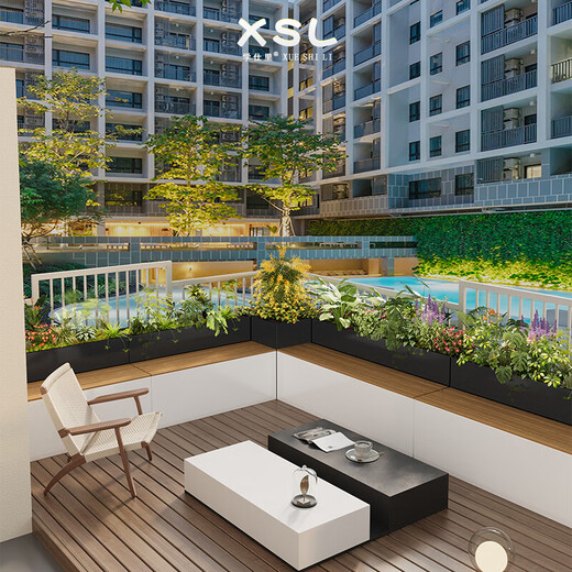 Terrasse Balkon Sitzblumenbox Kombinationskarte Sitzbank im Freien Innenhof Pflanzkasten Edelstahl benutzerdefinierte Blumenschlitzblumenteich Farbgröße Logo Anpassung Kontakt Kundendienst