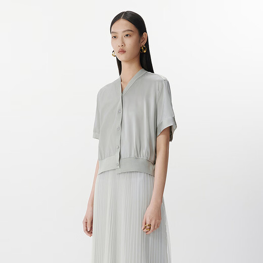 JNBY shopping mall same style 25 summer new shirt short-sleeved V-neck casual 5P4213270 059/cold gray XL