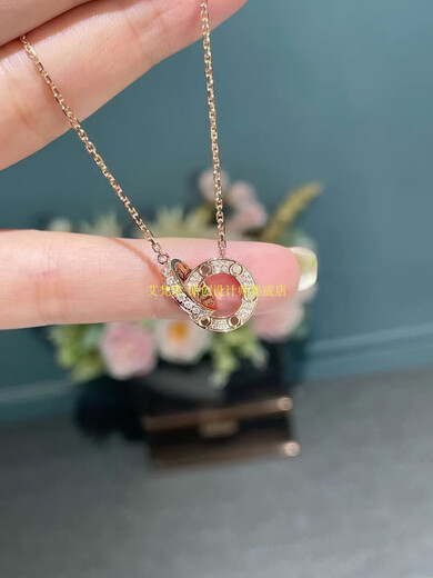 Huaiyin 18k rose gold double ring necklace for women platinum ring cake with diamonds pendant small cake clavicle chain au750 jewelry double ring with diamonds
