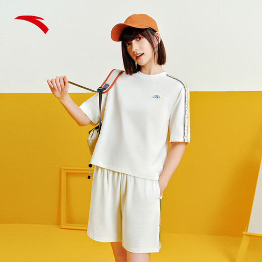 Anta Rainbow Sports Sports Summer de manga corta para mujeres pantalones cortos redondos de cuello
