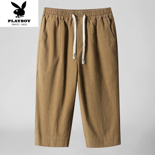 Playboy (Playboy) 2025 Lino de algodón 7 Pantalones recortados para hombres Summer suelto delgado nuevo chino con la pierna recta pantalones de lino de tamaño grande 8222 beige l 1105-120 Jin [Jin iguala 0.5 kg]