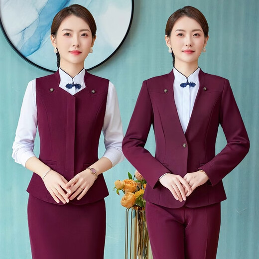 Yuanfeiya Hotel front desk reception work wear Chinese catering waiter formal work wear high-end professional suit suit for women single-piece blue suit L