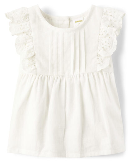 GYMBOReeGymboree Girls and Toddlers Short Sleeve Linen Top, Pure White Pure White 4T