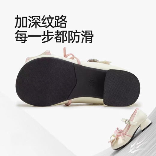 Qisiman Girls' Shoes Children's Princess Small Leather Shoes 2025 Spring and Autumn New Retro Single Shoes Little Girls Lolita High Heels Lolita - Off-White Upgraded Version 3.0 Open and Replace 28 - Shoe Inner Length/17.7cm