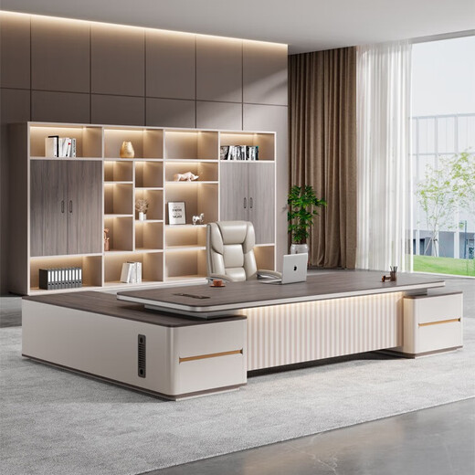 Light luxury boss desk office desk simple modern president manager desk leader office desk and chair combination executive desk 2.4 meters double cabinet boss desk + boss chair (installation included
