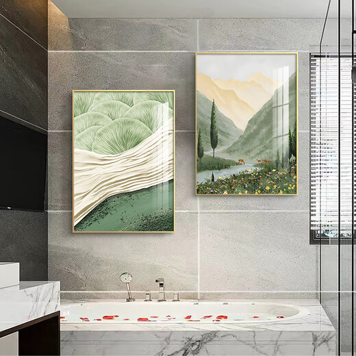 TURBOSUN bathroom hanging paintings with high-end feel without punching bathroom landscape hanging painting landscape decoration paintings hanging above toilet toilet ZSH13547-Wait for flowers to bloom Outer frame 60x80cm aluminum alloy frame + plexiglass