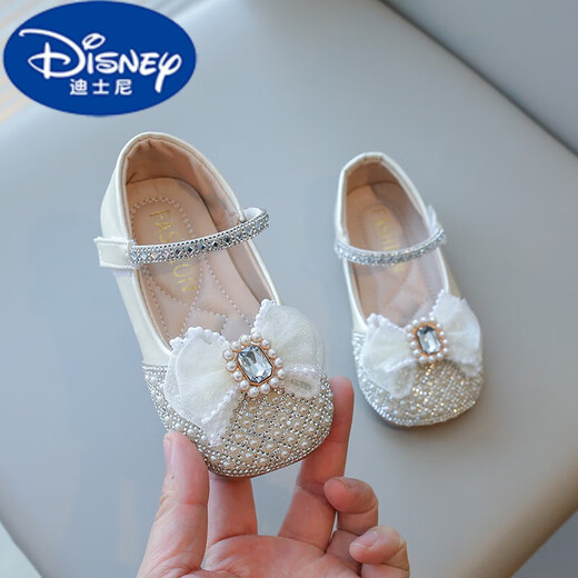 Disney (Disney) Chaussures de princesse pour filles bébé fille coréenne Girls 'Chaussures en cuir Aisha Crystal Chaussures Performance Chaussures Étudiant juin 1 2025 Nouveau style Off White / 6628 24 longueur intérieure 15cm