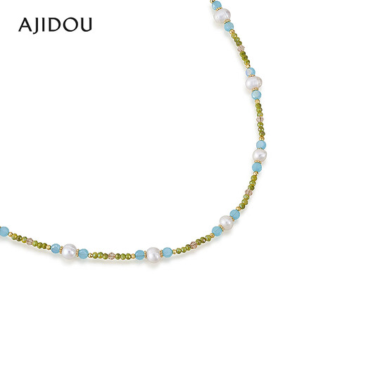AJIDOU阿吉豆多彩水晶珍珠项链 绿色+白色 46.5cm 1个