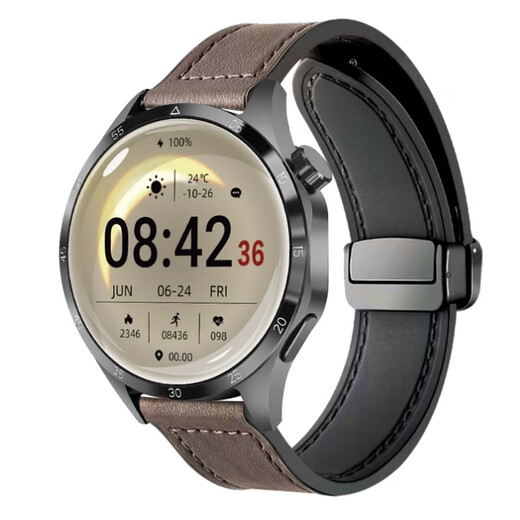 2025年新款watch新款gt5 pro智能手表男gt4监测血压健康运动手环 GT5pro黑盘黑色皮带 配硅胶表带