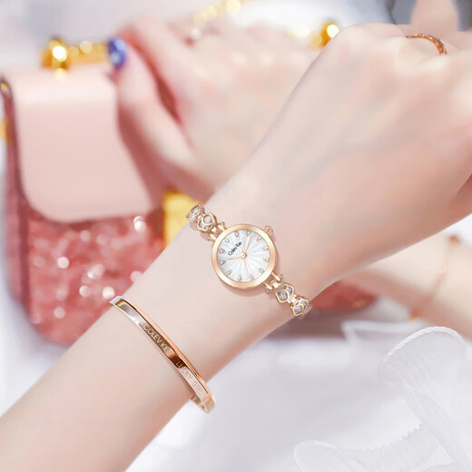 Colevkie watch official 2024 new watch for women students and women niche light luxury women's watch 9215 rose shell white diamond + gift box set + bracelet + cast