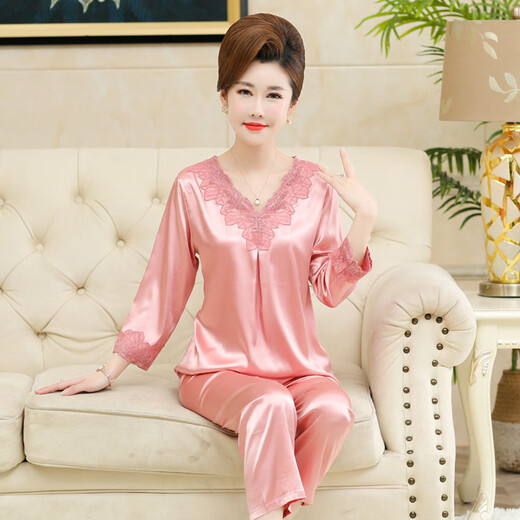 Modal Frühlings- und Sommer mittleren Alters Pyjamas für Frauen können Schwiegermutterseide tragen. Dünne Seidenstil zweiteiliger Set für mittlere und ältere Menschen ARM684 Silber M Empfehlung [75-90jin [Jin entspricht 0,5 kg]]]