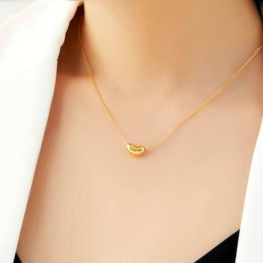 Taijufu acacia bean gold necklace women's pure gold 999 clavicle chain 5g craft gold bean transfer bead pendant new jewelry pure gold acacia bean (thin version about 0.1 g) single pendant