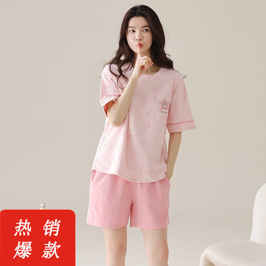 胖东来2025年新款纯棉睡衣女夏短袖套装韩版可爱夏短裤卡通休闲季家居服 9853 M 【80-100斤】