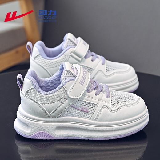回力（Warrior）女童鞋夏季网面透气儿童运动鞋小白鞋低帮板鞋WZ(CL)-1278 白紫34