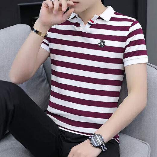 La Hailan Home HLAs neuer Sommer kurzärmelig T-Shirt Korean Striped T-Shirt Polo. Hemd Vatertag 7029 Weiß M 80-105jin [Jin ist gleich 0,5 kg]