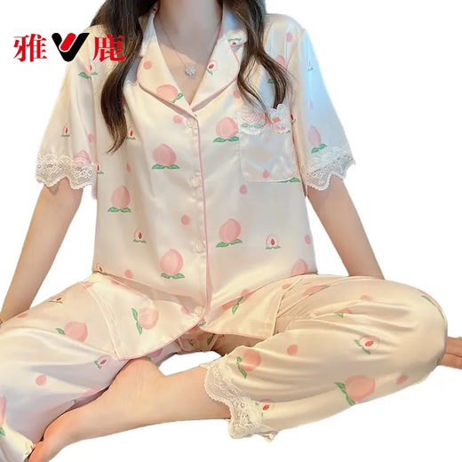 Yalu Bingsi pajamas for women in summer short-sleeved trousers Internet celebrity style 2025 new spring and summer thin home clothing set YFY9905# [short-sleeved trousers] 2XL [Suggested 130-145Jin [Jin equals 0.5 kg]]
