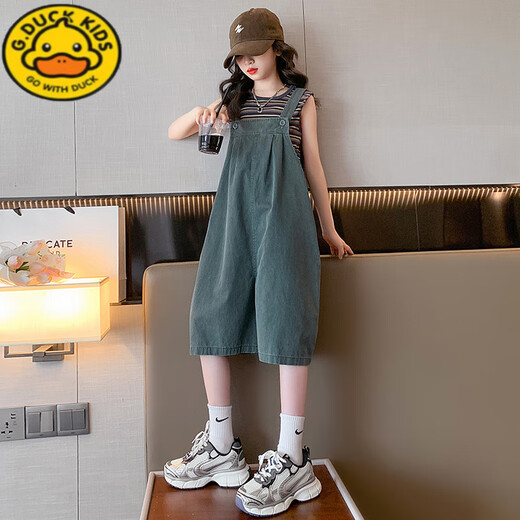 
G.DUCKKIDS Little Yellow Duck Girls Set Summer Thin Style Soft Denim Overalls Medium Large Children's Fashionable Strap Shorts Trendy Single Vest 170 Default Size 3