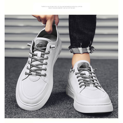 Playboy Herrenschuhe Frühling und Sommer weiche Bodenschuhe Herren echte Leder-Freizeitschuhe Mode weiße Schuhe Nicht rutschende und transparente Playboy 1105 White Grey 44