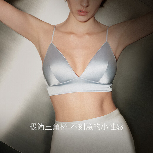 ubras轻奢系列桑蚕丝网纱内衣女法式性感轻薄透气真丝文胸罩套装 简约三角杯-涟漪蓝色 L 80A /B