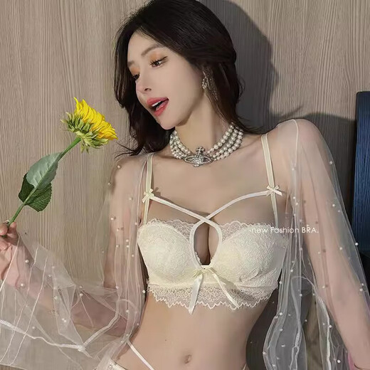 维多利亚的格调维密系列蕾丝内衣女小胸聚拢无钢圈文胸收副乳防下垂夏季胸罩套装 魔仙紫(内衣+内裤) 80A 36ABC通用杯